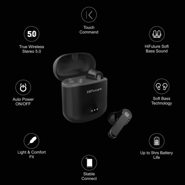 HIFUTURE earphones FlyBuds, true wireless, με θήκη φόρτισης, μαύρα