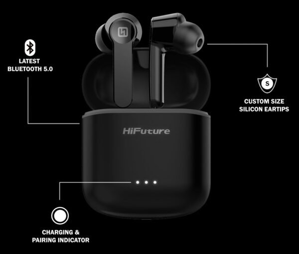 HIFUTURE earphones FlyBuds, true wireless, με θήκη φόρτισης, μαύρα